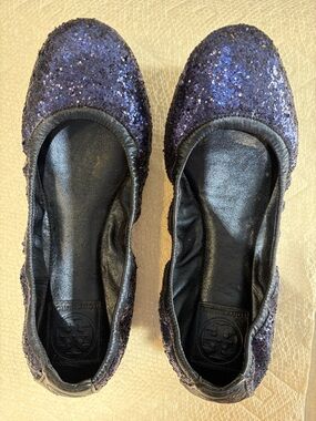 Tory Burch Glitter Navy Blue Ballet Flats